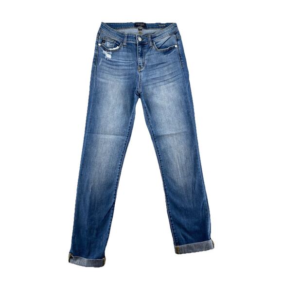 Judy Blue Distressed Straight Leg Jeans Women’s Size 28 Medium Wash Denim - Picture 1 of 5